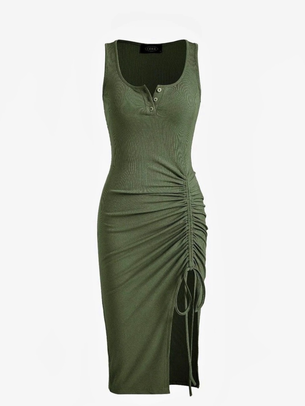 Cider Rib Button Drawstring Midi Dress Green Small